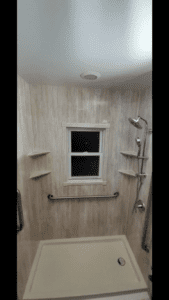 Bathroom remodel in Long Island and Queens By Bathroom Buddy with Shower Bar and Shelves